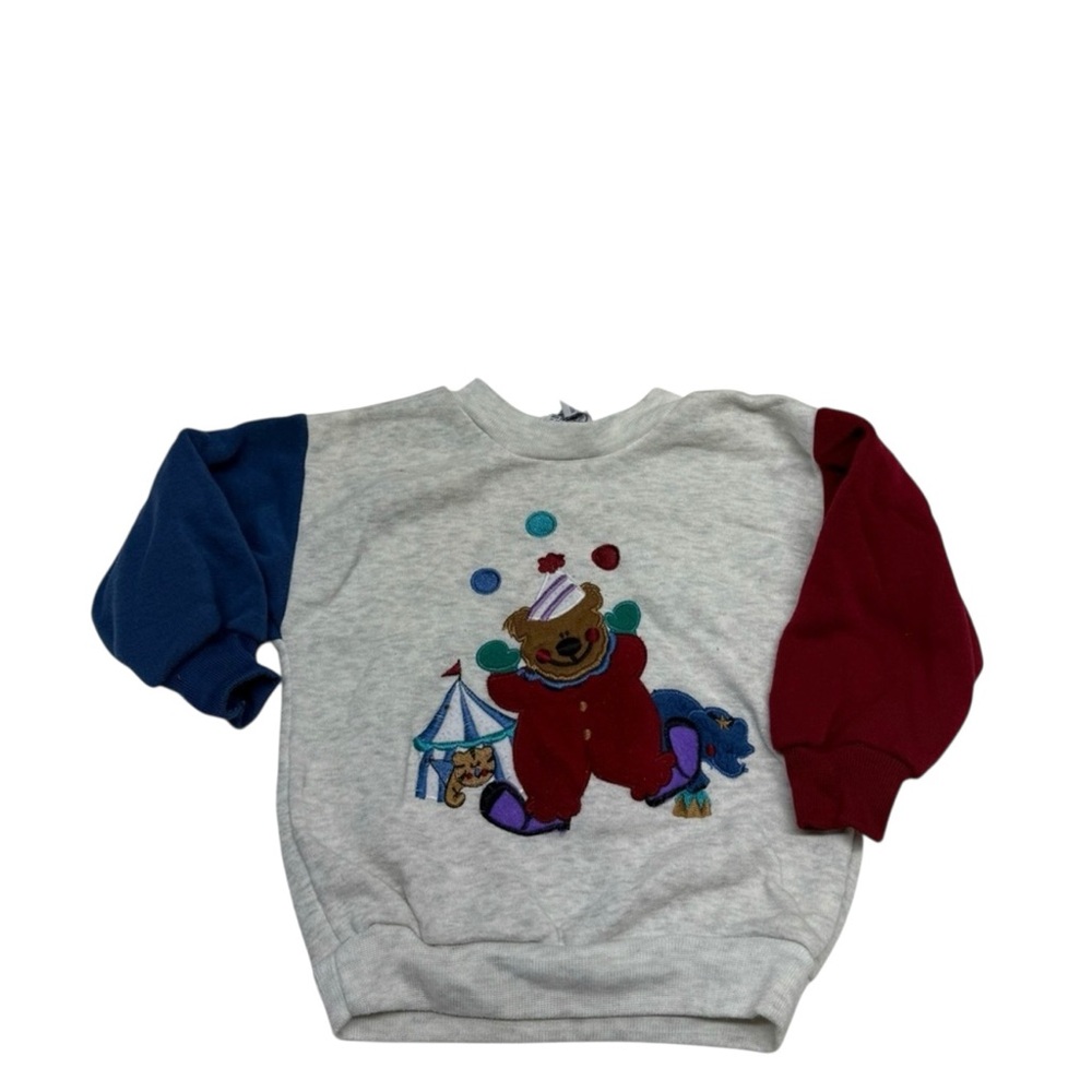 Vintage Embroidered Bear Circus Clown Color Block Crewneck Sweatshirt Toddler